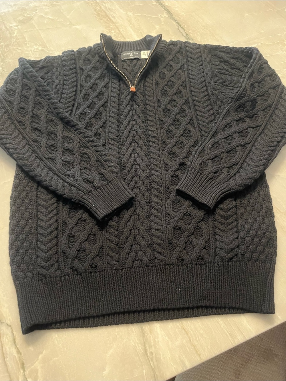 Men's Black Cable-Knit Quarter-Zip Sweater